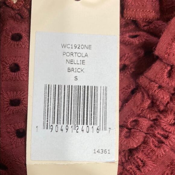 Eberjey NWT Burgundy Cotton Eyelet 14” Mini Skirt Brown Buttons Elastic Waist- S - Picture 5 of 5